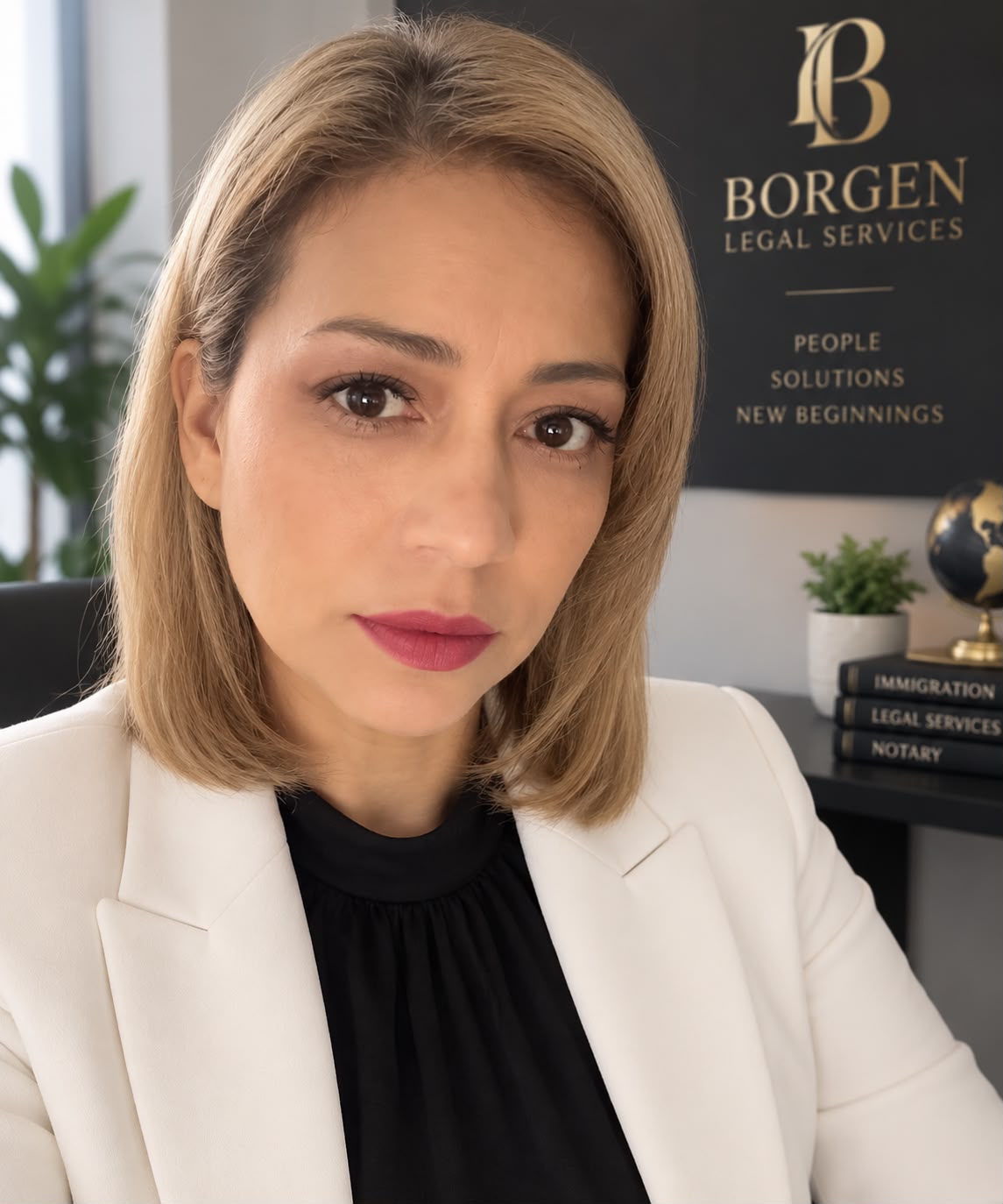 Mirna Borgen De Diaz in the Borgen Legal Services office